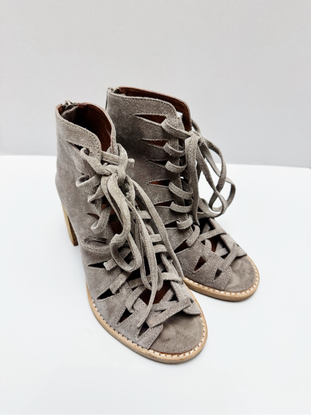 Jeffrey Campbell - Corwin Taupe Suede Lace Up Heels